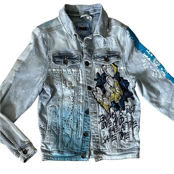 8IGHTH DSTRKT Denim Jean Jacket Embroidered Jealousy Just Love Man S/M Women - Picture 10 of 16